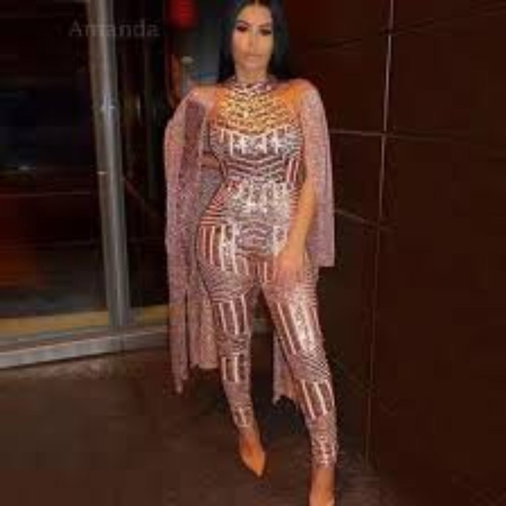Sexu rose gold women backless jumpsuit size 10